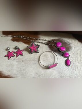 Pink Star & Stone Silver-Tone Jewelry Set Western